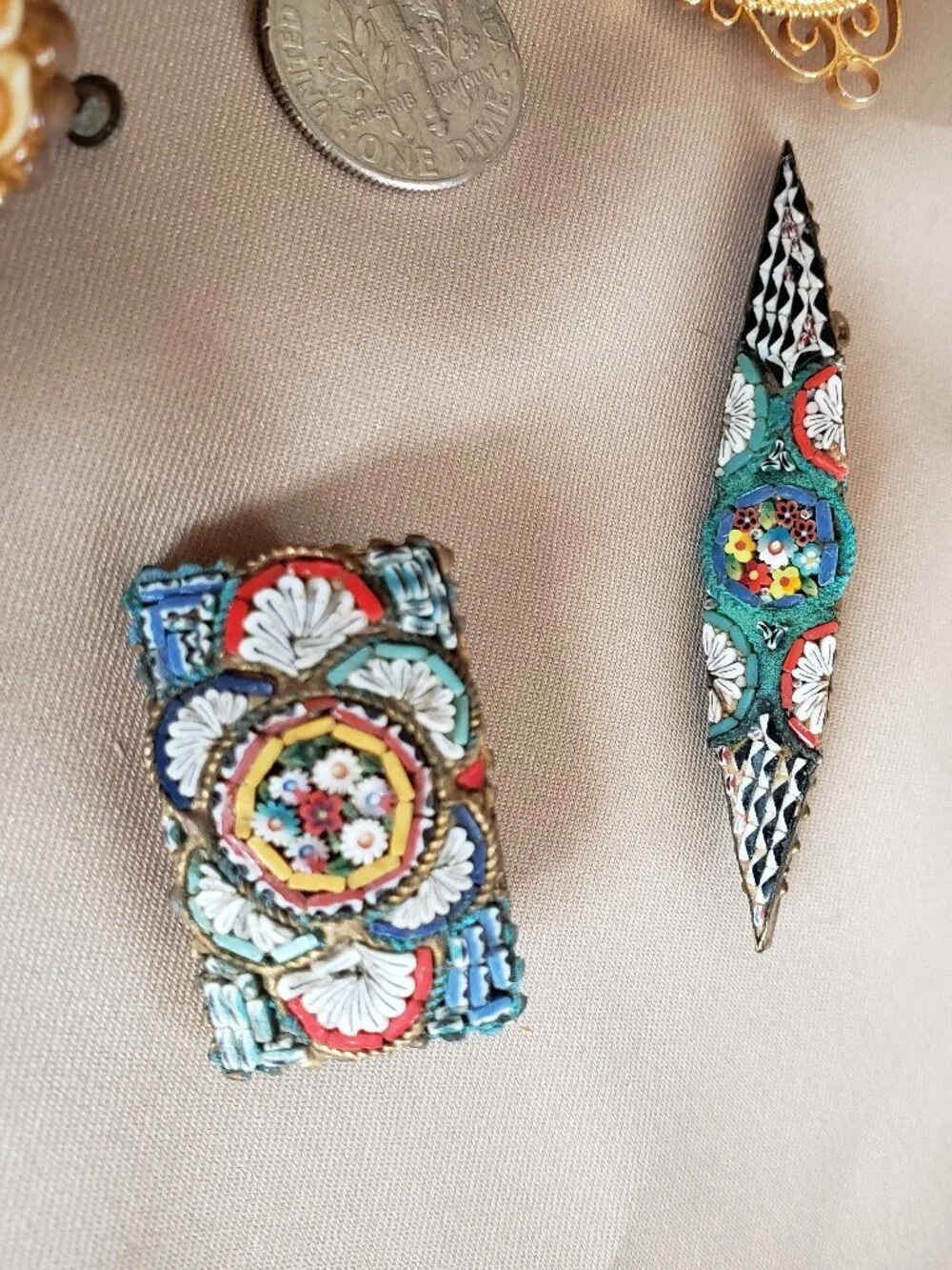 ANTIQUE MICRO MOSAIC MILLEFIORI PINS